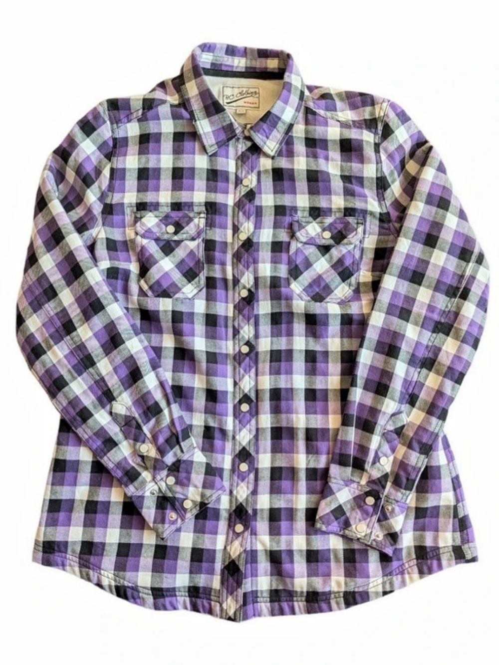Womens Plaid Button Down Shirt With Fuzzy Soft Lining Purple & Black Medium